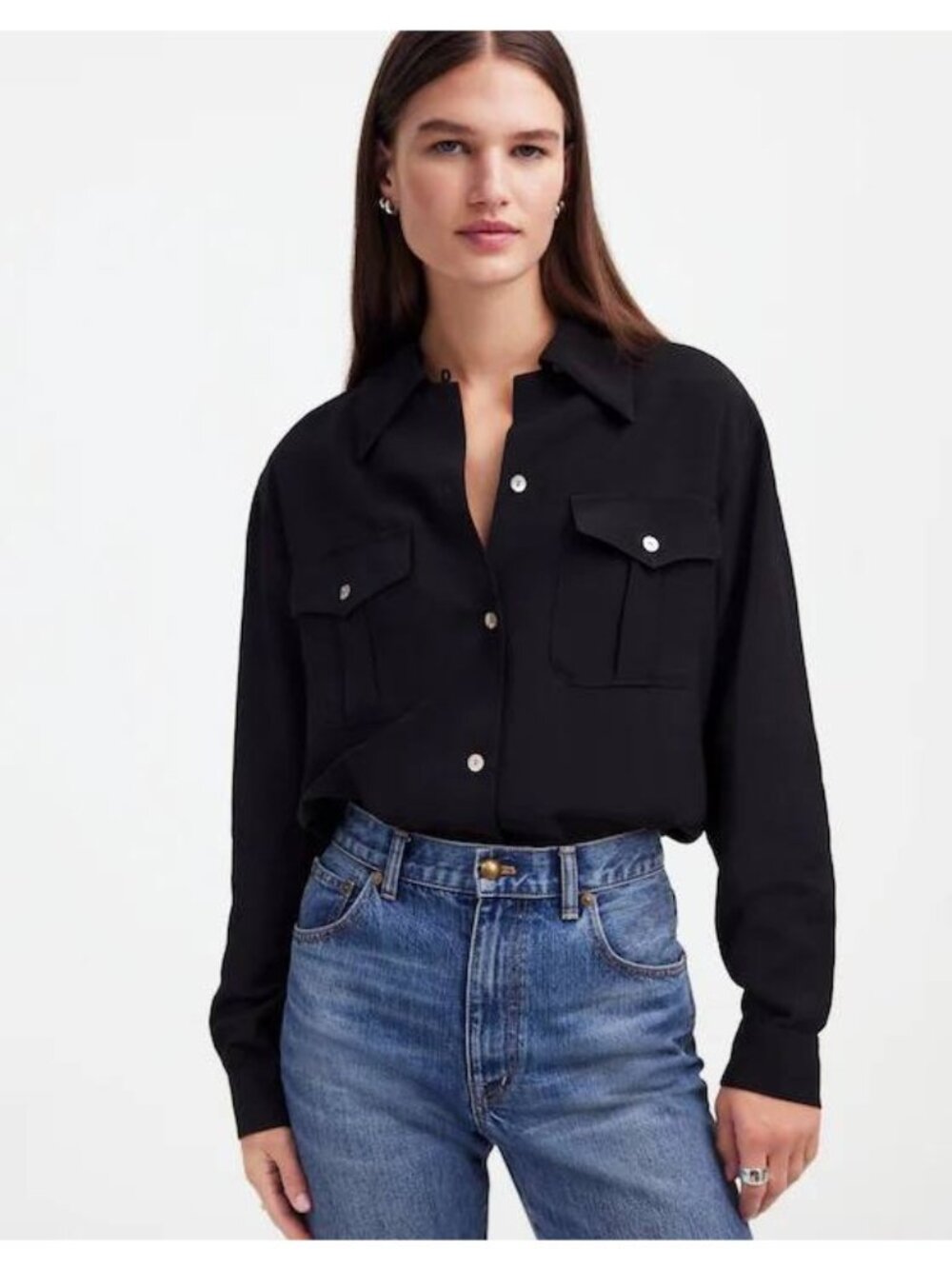 NWT ALEXA CHUNG x MADEWELL Pleat Pocket Button Up Shirt Women S Long Sleeve $128